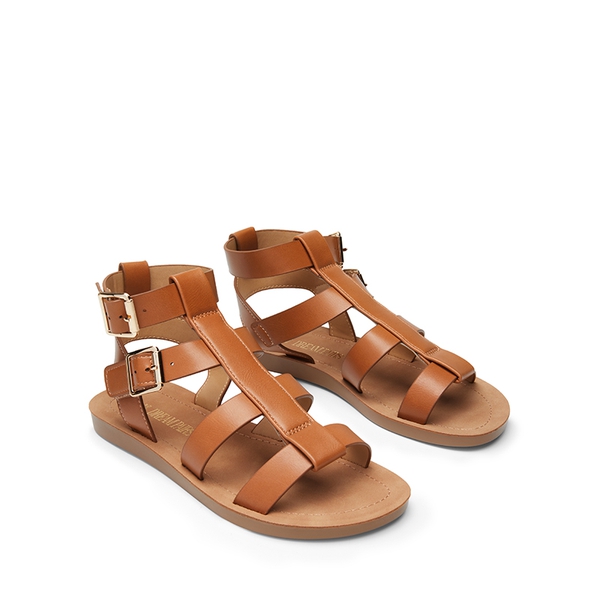 Cushioned Adjustable Gladiator Flat Sandals - TAN - 4